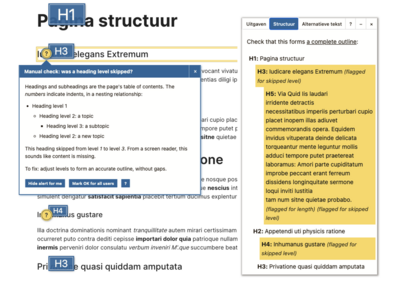 Accessibility melding op pagina structuur